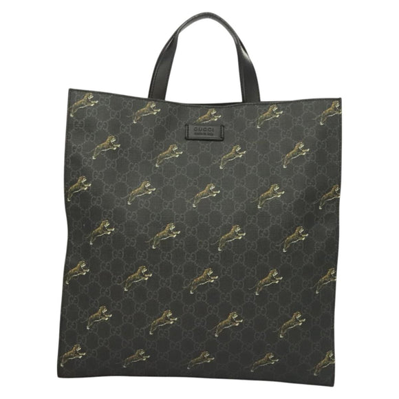 GUCCI GG Supreme Tote Bag PVC Black Silver 495559 Auth bs26924