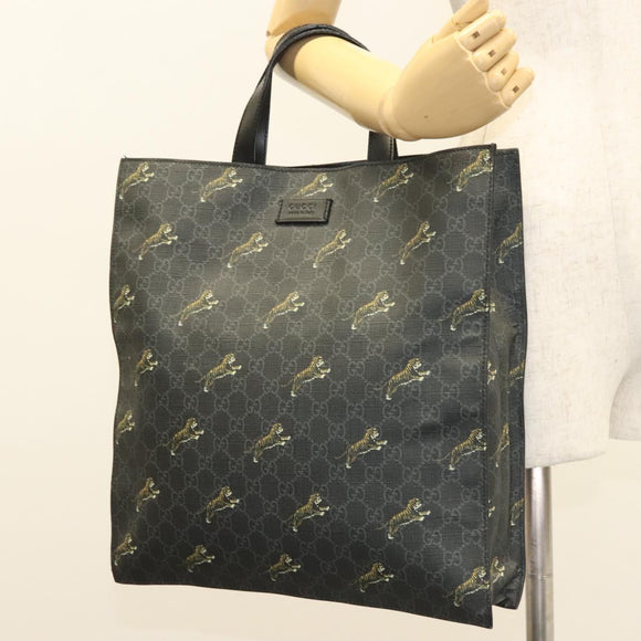 GUCCI GG Supreme Tote Bag PVC Black Silver 495559 Auth bs26924