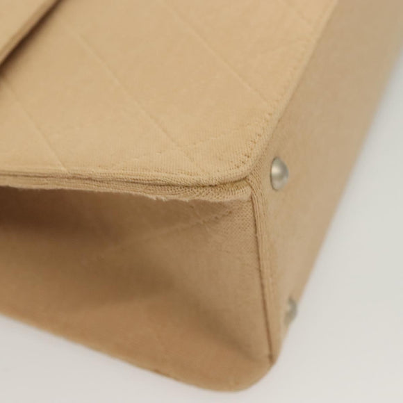 CHANEL Matelasse Chain Shoulder Bag Cotton Beige Silver CC Auth bs26927