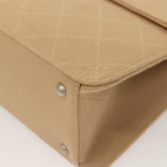 CHANEL Matelasse Chain Shoulder Bag Cotton Beige Silver CC Auth bs26927