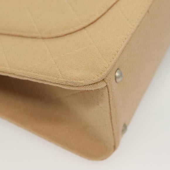 CHANEL Matelasse Chain Shoulder Bag Cotton Beige Silver CC Auth bs26927