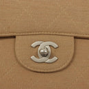 CHANEL Matelasse Chain Shoulder Bag Cotton Beige Silver CC Auth bs26927-19