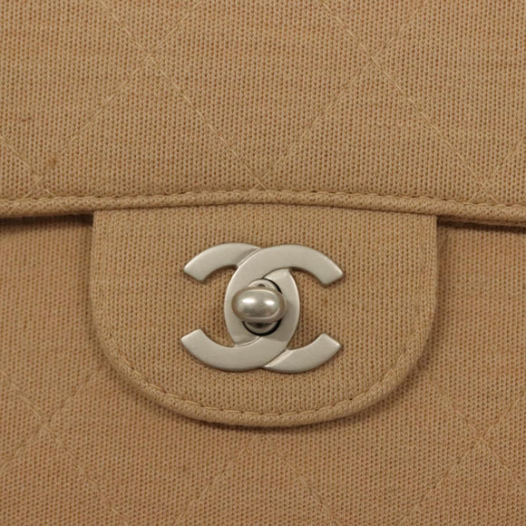 CHANEL Matelasse Chain Shoulder Bag Cotton Beige Silver CC Auth bs26927