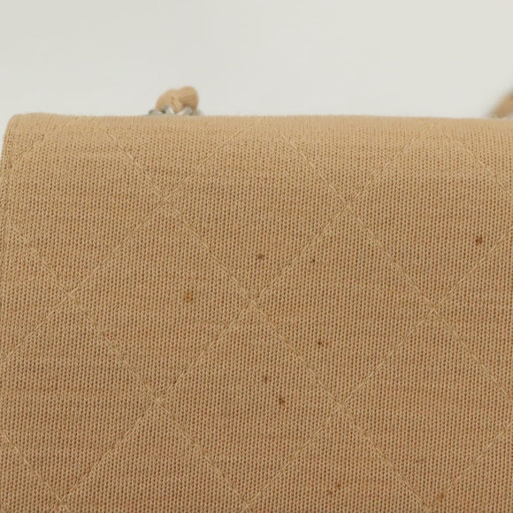 CHANEL Matelasse Chain Shoulder Bag Cotton Beige Silver CC Auth bs26927