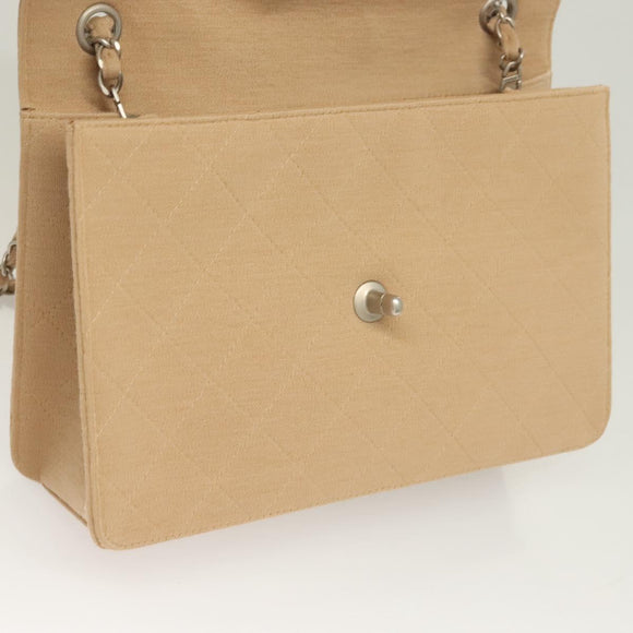 CHANEL Matelasse Chain Shoulder Bag Cotton Beige Silver CC Auth bs26927