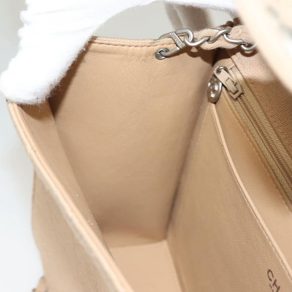 CHANEL Matelasse Chain Shoulder Bag Cotton Beige Silver CC Auth bs26927