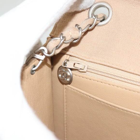 CHANEL Matelasse 25 Chain Shoulder Bag cotton Beige Silver CC Auth bs26927