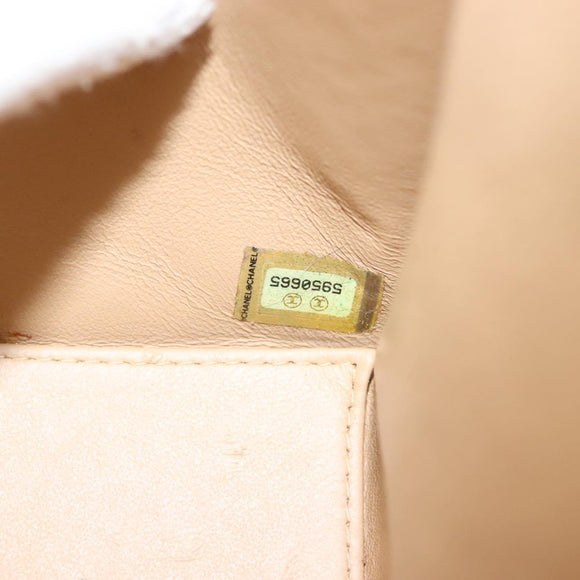 CHANEL Matelasse Chain Shoulder Bag Cotton Beige Silver CC Auth bs26927