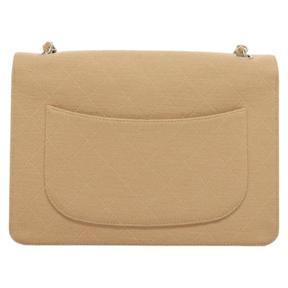 CHANEL Matelasse Chain Shoulder Bag Cotton Beige Silver CC Auth bs26927