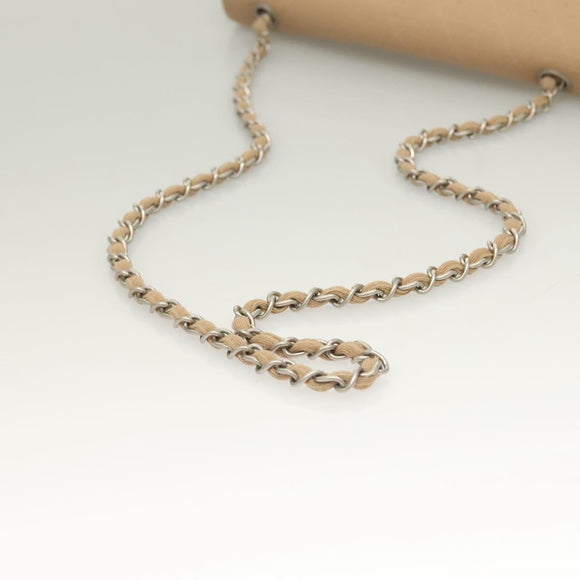 CHANEL Matelasse Chain Shoulder Bag Cotton Beige Silver CC Auth bs26927