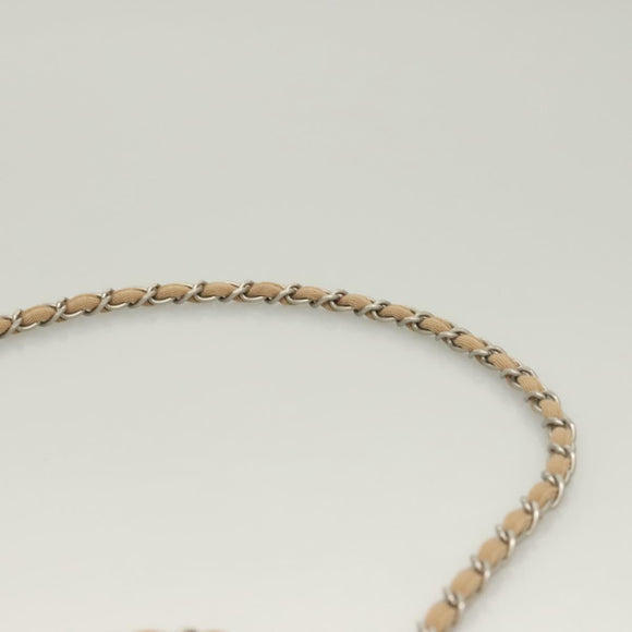 CHANEL Matelasse Chain Shoulder Bag Cotton Beige Silver CC Auth bs26927