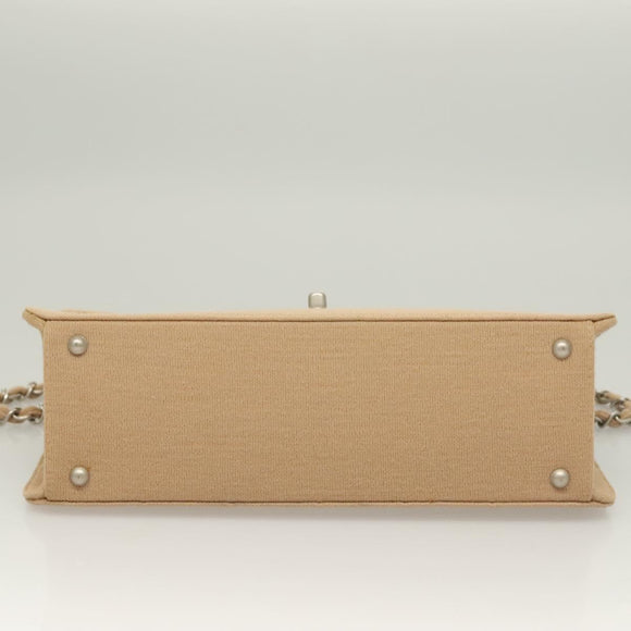 CHANEL Matelasse Chain Shoulder Bag Cotton Beige Silver CC Auth bs26927