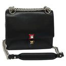 FENDI Canai Chain Shoulder Bag Leather Black Silver Auth bs26937-1