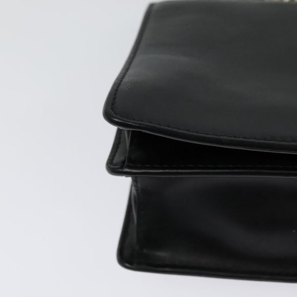 FENDI Canai Chain Shoulder Bag Leather Black Silver Auth bs26937