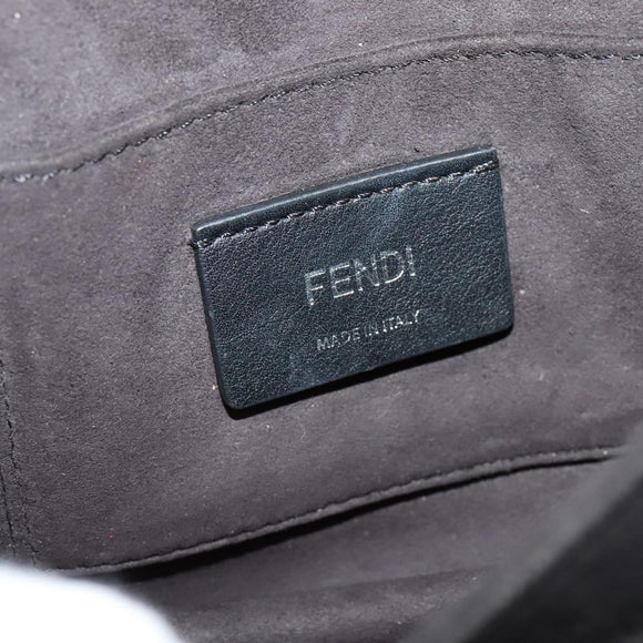 FENDI Canai Chain Shoulder Bag Leather Black Silver Auth bs26937