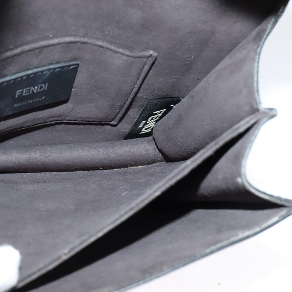 FENDI Canai Chain Shoulder Bag Leather Black Silver Auth bs26937