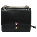 FENDI Canai Chain Shoulder Bag Leather Black Silver Auth bs26937-13