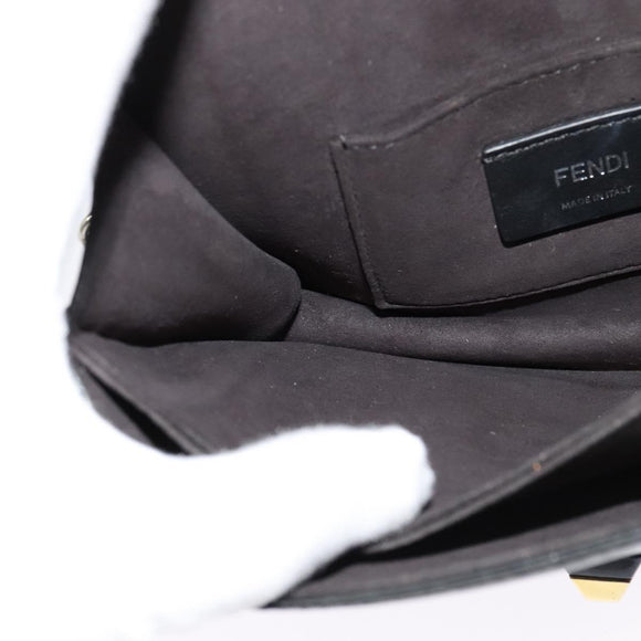 FENDI Canai Chain Shoulder Bag Leather Black Silver Auth bs26937