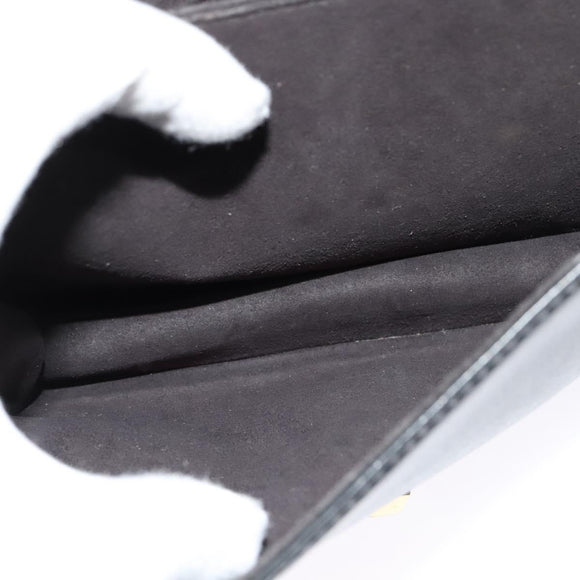 FENDI Canai Chain Shoulder Bag Leather Black Silver Auth bs26937