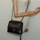 FENDI Canai Chain Shoulder Bag Leather Black Silver Auth bs26937-23
