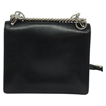 FENDI Canai Chain Shoulder Bag Leather Black Silver Auth bs26937 - 0
