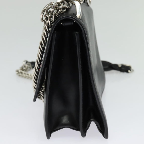 FENDI Canai Chain Shoulder Bag Leather Black Silver Auth bs26937