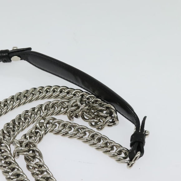 FENDI Canai Chain Shoulder Bag Leather Black Silver Auth bs26937