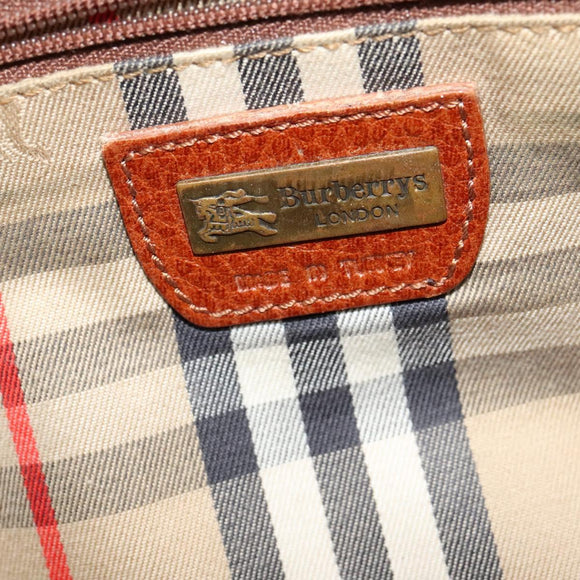 Burberrys Clutch Bag Leather Brown Gold Auth bs26944