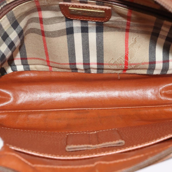 Burberrys Clutch Bag Leather Brown Gold Auth bs26944
