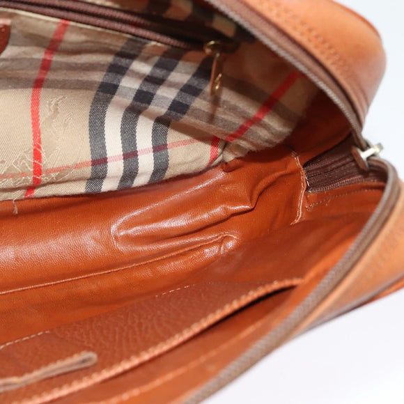 Burberrys Clutch Bag Leather Brown Gold Auth bs26944