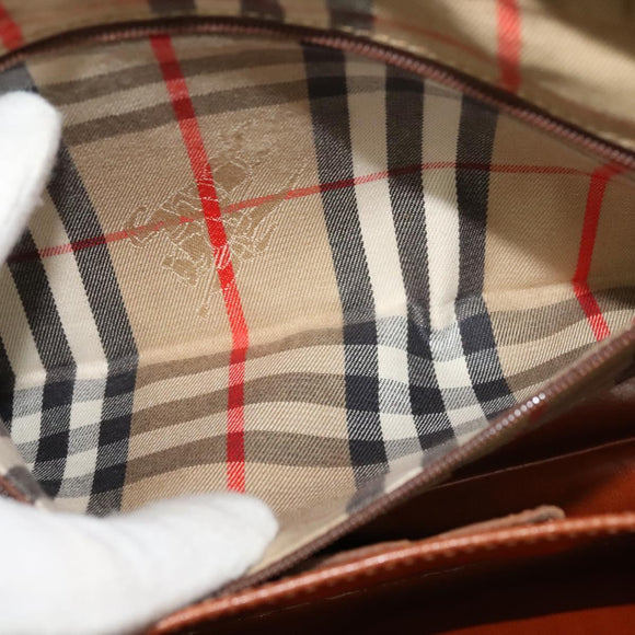 Burberrys Clutch Bag Leather Brown Gold Auth bs26944