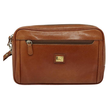 Burberrys Clutch Bag Leather Brown Gold Auth bs26944 - 0