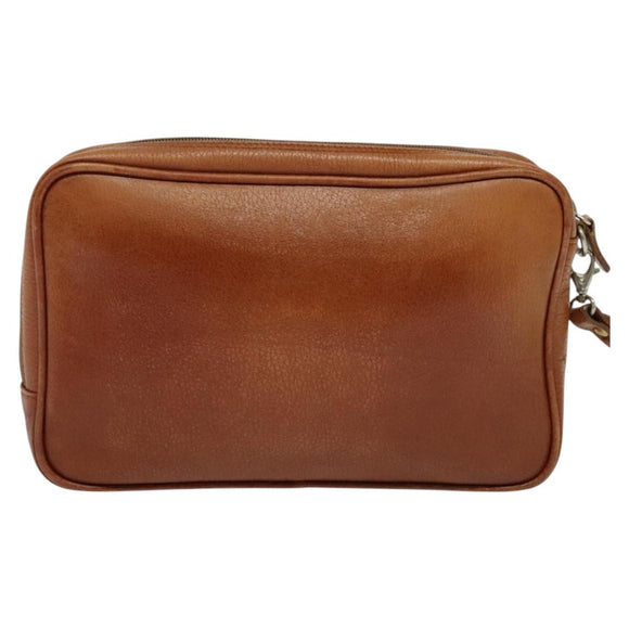Burberrys Clutch Bag Leather Brown Gold Auth bs26944