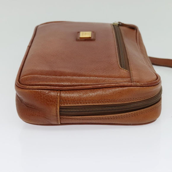 Burberrys Clutch Bag Leather Brown Gold Auth bs26944