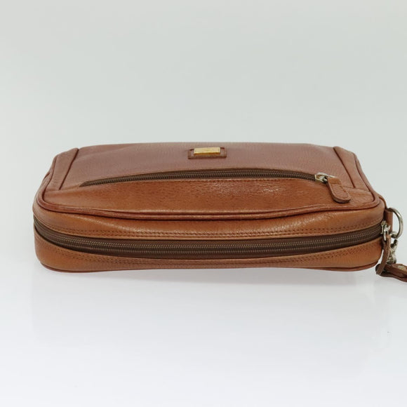 Burberrys Clutch Bag Leather Brown Gold Auth bs26944