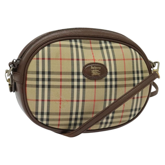 BURBERRYS Nova Check Shoulder Bag Canvas Beige Gold Auth bs26946