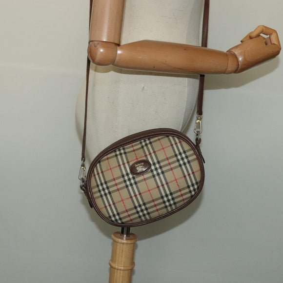 BURBERRYS Nova Check Shoulder Bag Canvas Beige Gold Auth bs26946