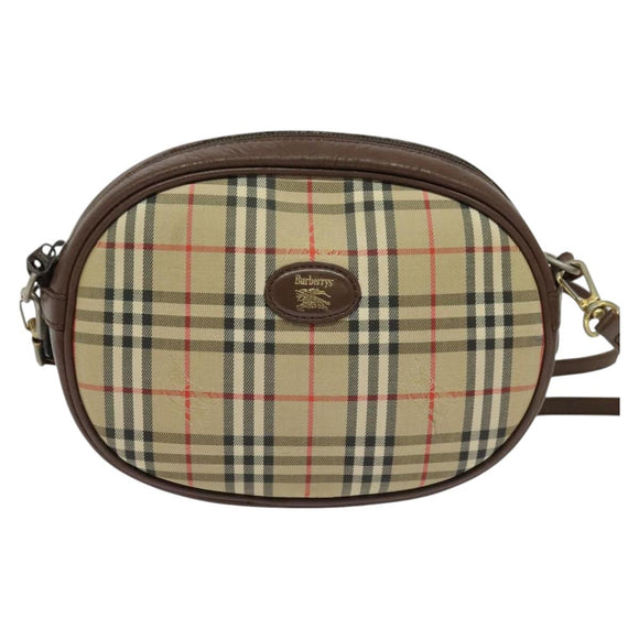 BURBERRYS Nova Check Shoulder Bag Canvas Beige Gold Auth bs26946