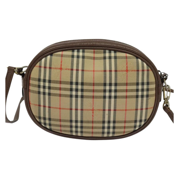 BURBERRYS Nova Check Shoulder Bag Canvas Beige Gold Auth bs26946