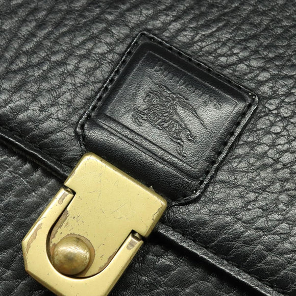 Burberrys Business Bag Leather Black Gold Auth bs26949