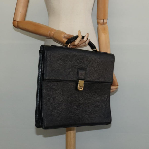 Burberrys Business Bag Leather Black Gold Auth bs26949