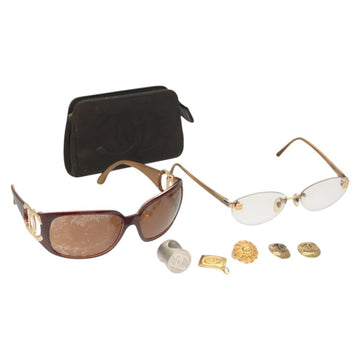 CHANEL Pouch Leather metal 7Set Black Gold CC Auth bs26962