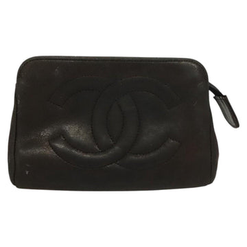 CHANEL Pouch Leather metal 7Set Black Gold CC Auth bs26962 - 0