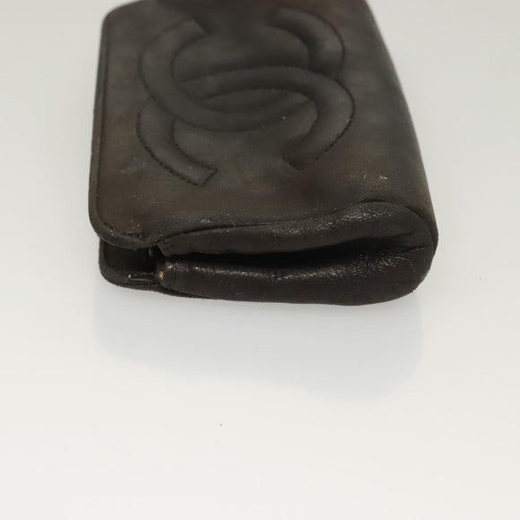 CHANEL Pouch Leather metal 7Set Black Gold CC Auth bs26962