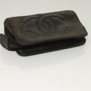 CHANEL Pouch Leather metal 7Set Black Gold CC Auth bs26962-5