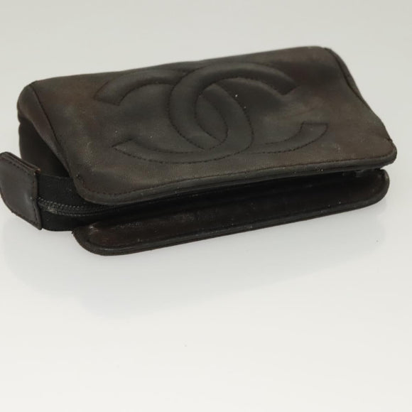 CHANEL Pouch Leather metal 7Set Black Gold CC Auth bs26962