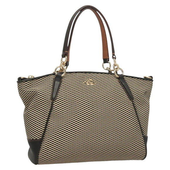 Coach Hand Bag Canvas Black Gold Auth bs26964