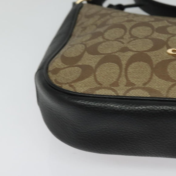 Coach Signature Shoulder Bag PVC Beige Gold Auth bs26966