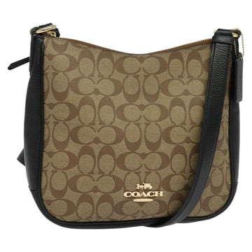 Coach Signature Shoulder Bag PVC Beige Gold Auth bs26966