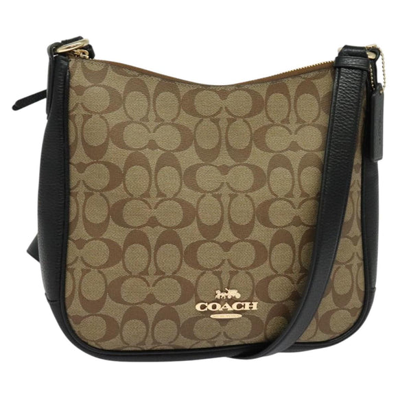 Coach Signature Shoulder Bag PVC Beige Gold Auth bs26966
